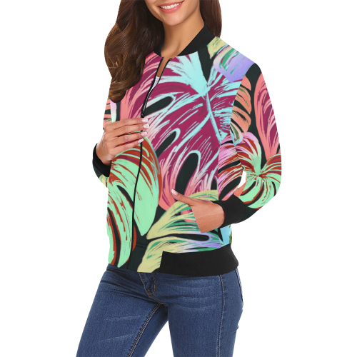 Pretty Leaves A by JamColors All Over Print Bomber Jacket for Women (Model H19)