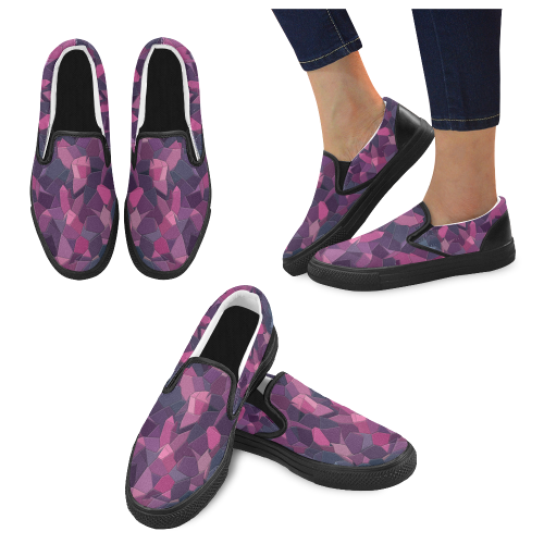 purple pink magenta mosaic #purple Women's Slip-on Canvas Shoes (Model 019)