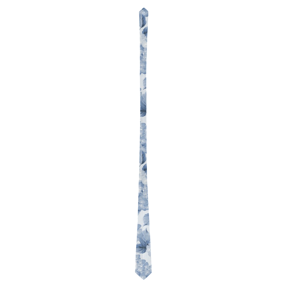 Blue and White Floral Pattern Classic Necktie (Two Sides)