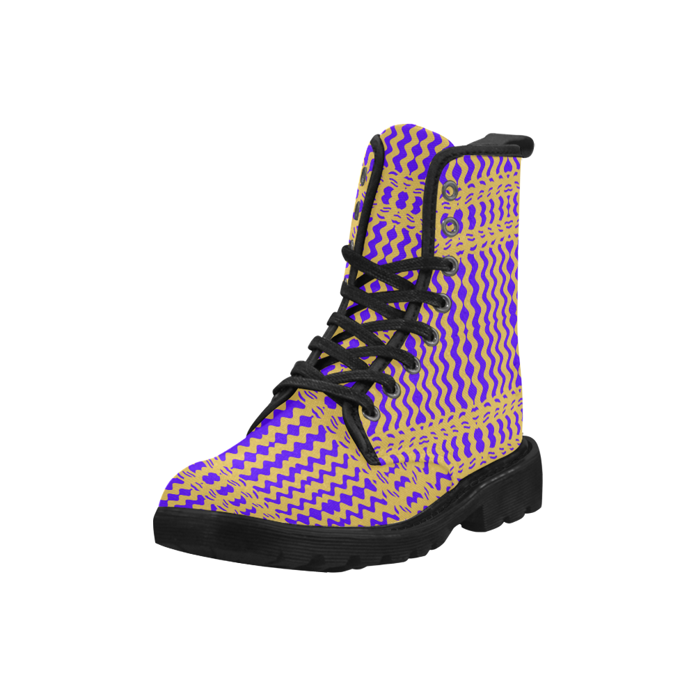 Purple Yellow Modern  Waves Lines Martin Boots for Men (Black) (Model 1203H)