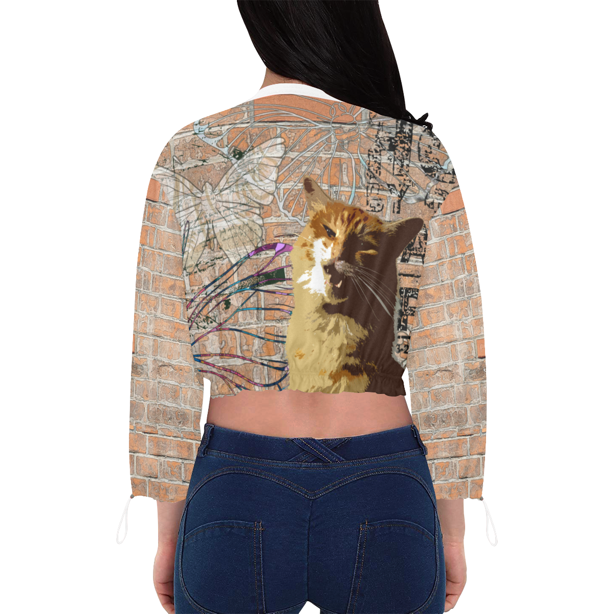 Street cat Cropped Chiffon Jacket for Women (Model H30)