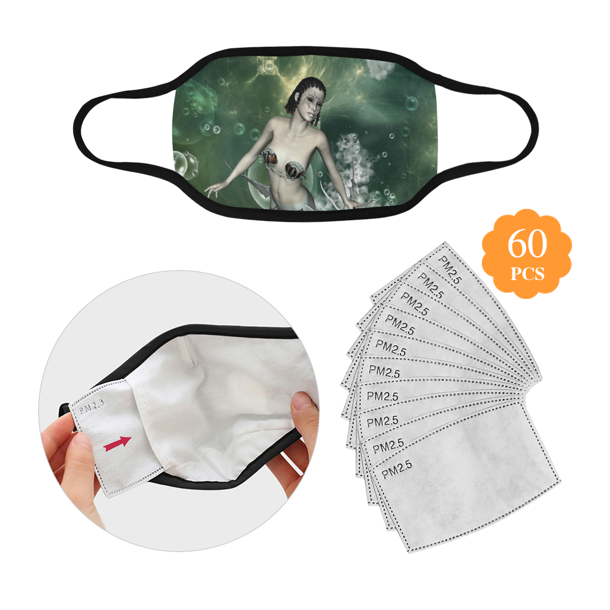 Awesome mermaid in the deep ocean Mouth Mask (60 Filters Included) (Non-medical Products)