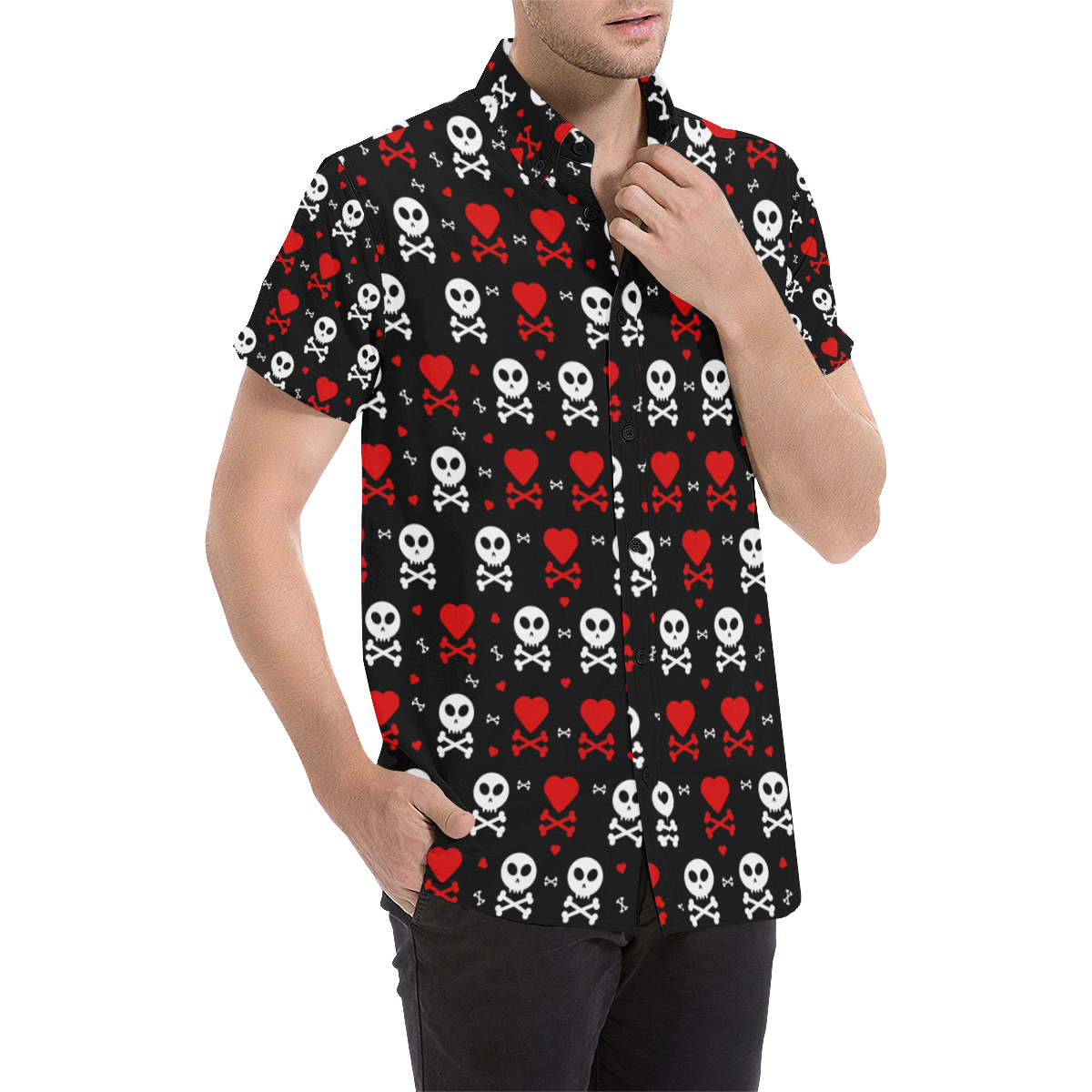 Skull and Crossbones Men's All Over Print Short Sleeve Shirt/Large Size (Model T53)