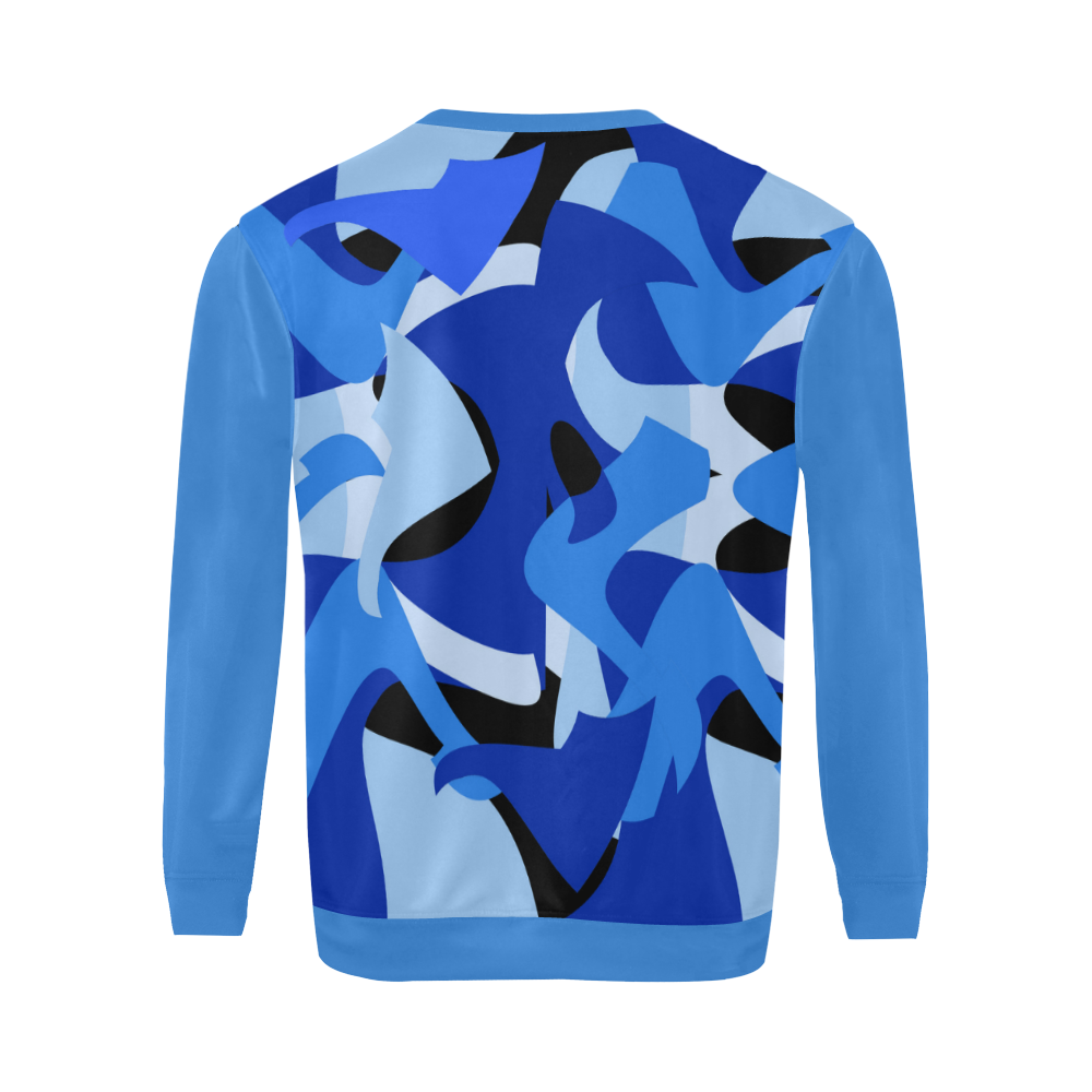 Camouflage Abstract Blue and Black (Vest Style) Blue All Over Print Crewneck Sweatshirt for Men (Model H18)
