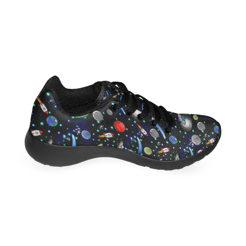Galaxy Universe - Planets, Stars, Comets, Rockets (Black Laces) Kid's Running Shoes (Model 020)