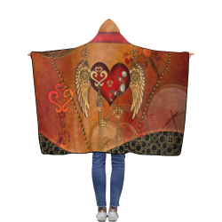 Steampunk, wonderful heart with wings Flannel Hooded Blanket 40''x50''