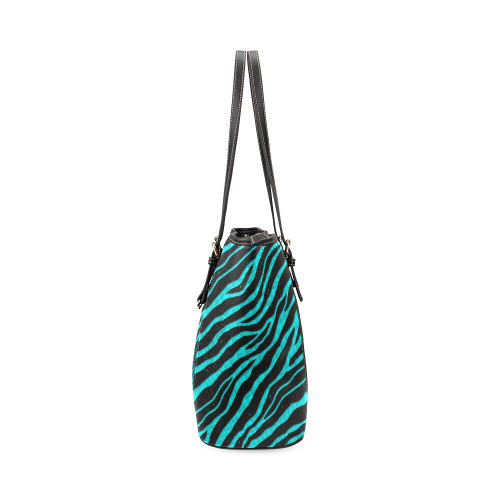 Ripped SpaceTime Stripes - Cyan Leather Tote Bag/Large (Model 1640)