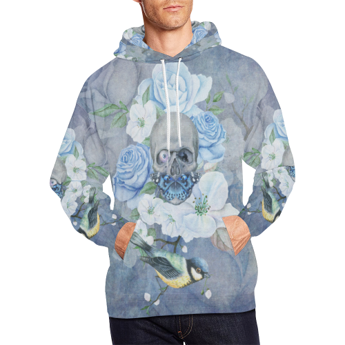 Gothic Skull With Butterfly All Over Print Hoodie for Men/Large Size (USA Size) (Model H13)