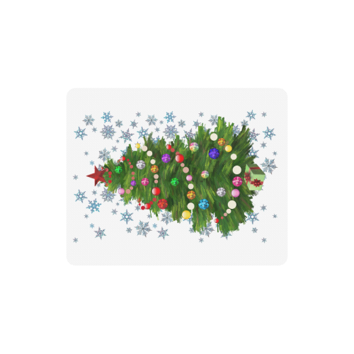 Snowflakes and Christmas Tree with Red Star Rectangle Mousepad