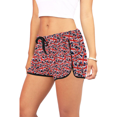 British Union Jack UK Flags (Black Trim) Women's All Over Print Relaxed Shorts (Model L19)