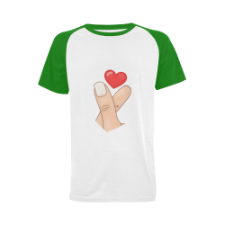 Finger Heart / Green Men's Raglan T-shirt Big Size (USA Size) (Model T11)