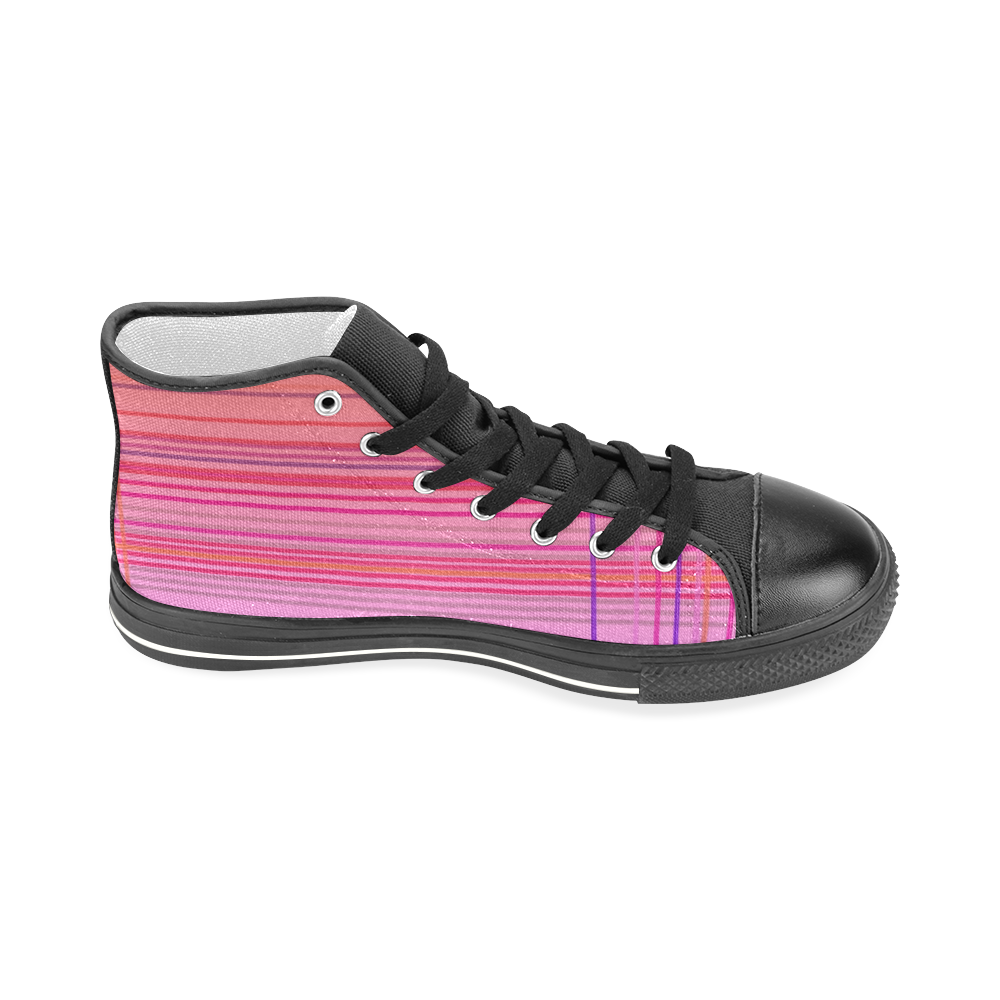 Design shoes with lines, pink Men’s Classic High Top Canvas Shoes (Model 017)