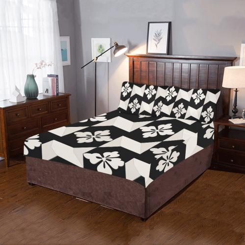 Black White Tiles 3-Piece Bedding Set
