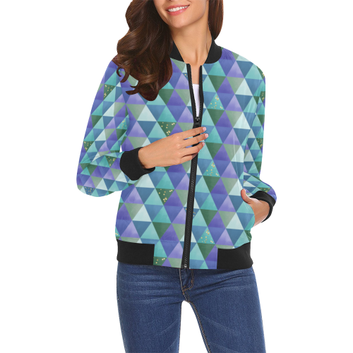 Triangle Pattern - Blue Violet Teal Green All Over Print Bomber Jacket for Women (Model H19)