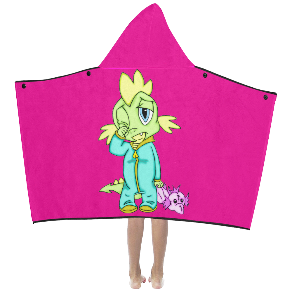 Sleepy Dinosaur Pink Kids' Hooded Bath Towels