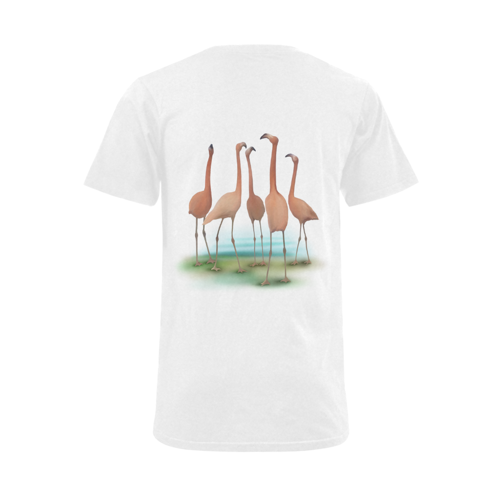 Flamingo Mingle, watercolor, birds Men's V-Neck T-shirt  Big Size(USA Size) (Model T10)