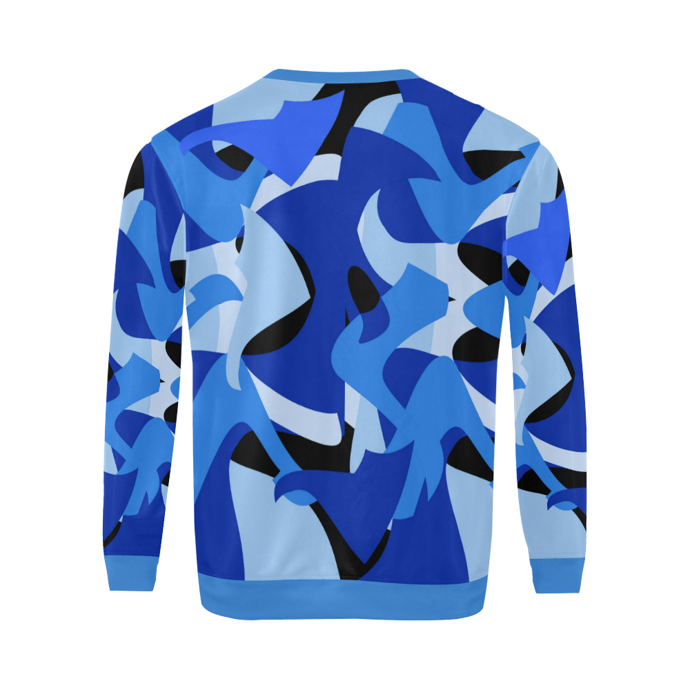 Camouflage Abstract Blue and Black All Over Print Crewneck Sweatshirt for Men (Model H18)