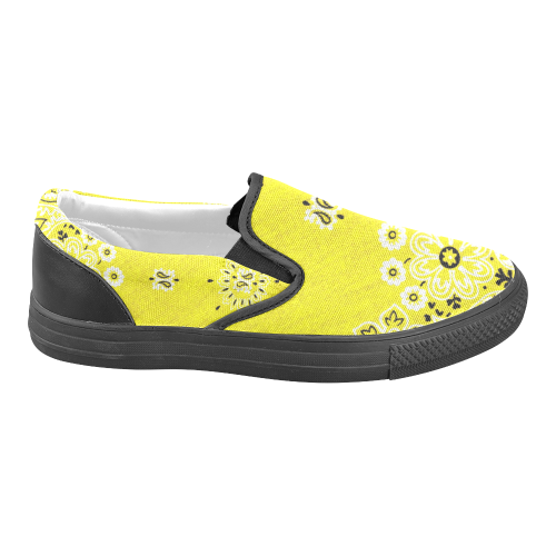 Grunge Yellow Bandana black trim Slip-on Canvas Shoes for Men/Large Size (Model 019)