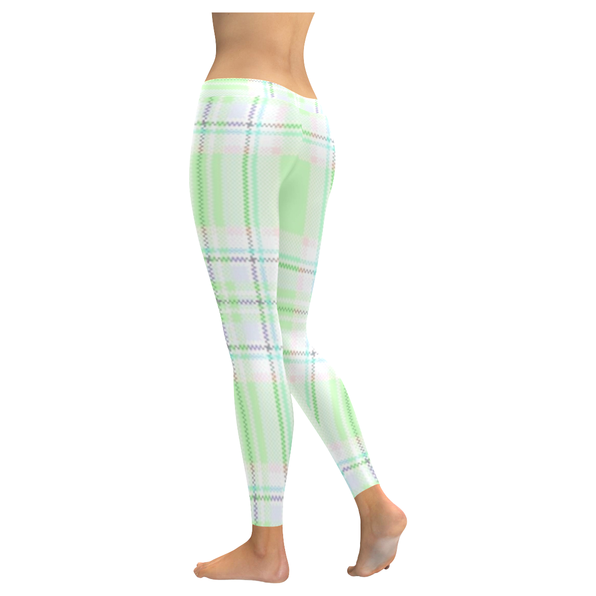 Green Pastel Plaid Women's Low Rise Leggings (Invisible Stitch) (Model L05)