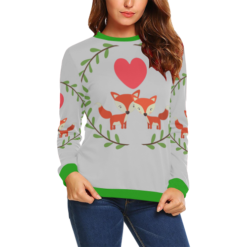 Light Grey foxes All Over Print Crewneck Sweatshirt for Women (Model H18)