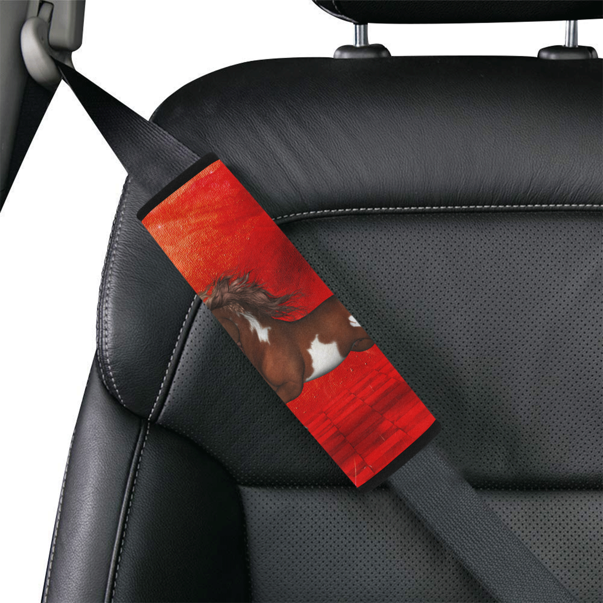 Wild horse on red background Car Seat Belt Cover 7''x8.5''