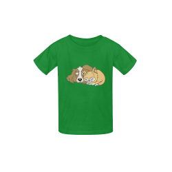 Napping Dog And Kitten Green Kid's  Classic T-shirt (Model T22)