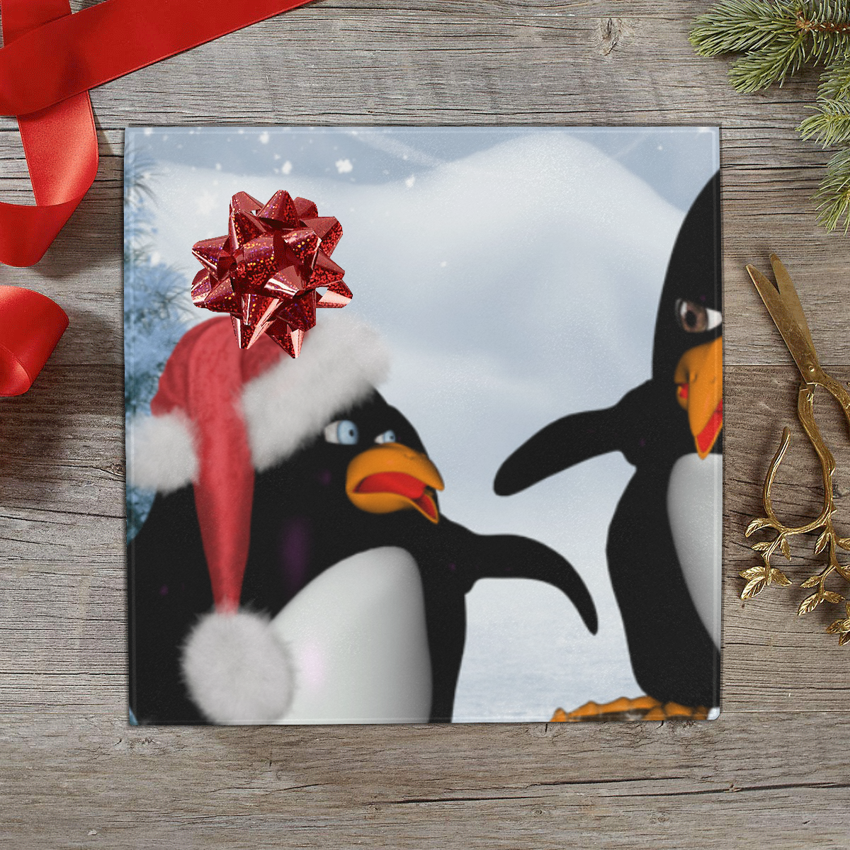 Christmas, funny, cute penguin Gift Wrapping Paper 58"x 23" (2 Rolls)
