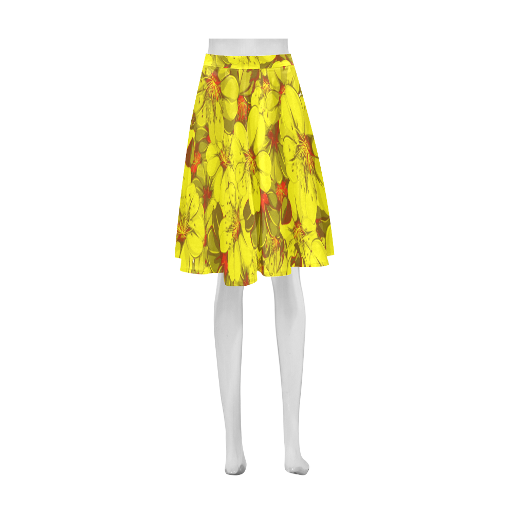Yellow flower pattern Athena Women's Short Skirt (Model D15)