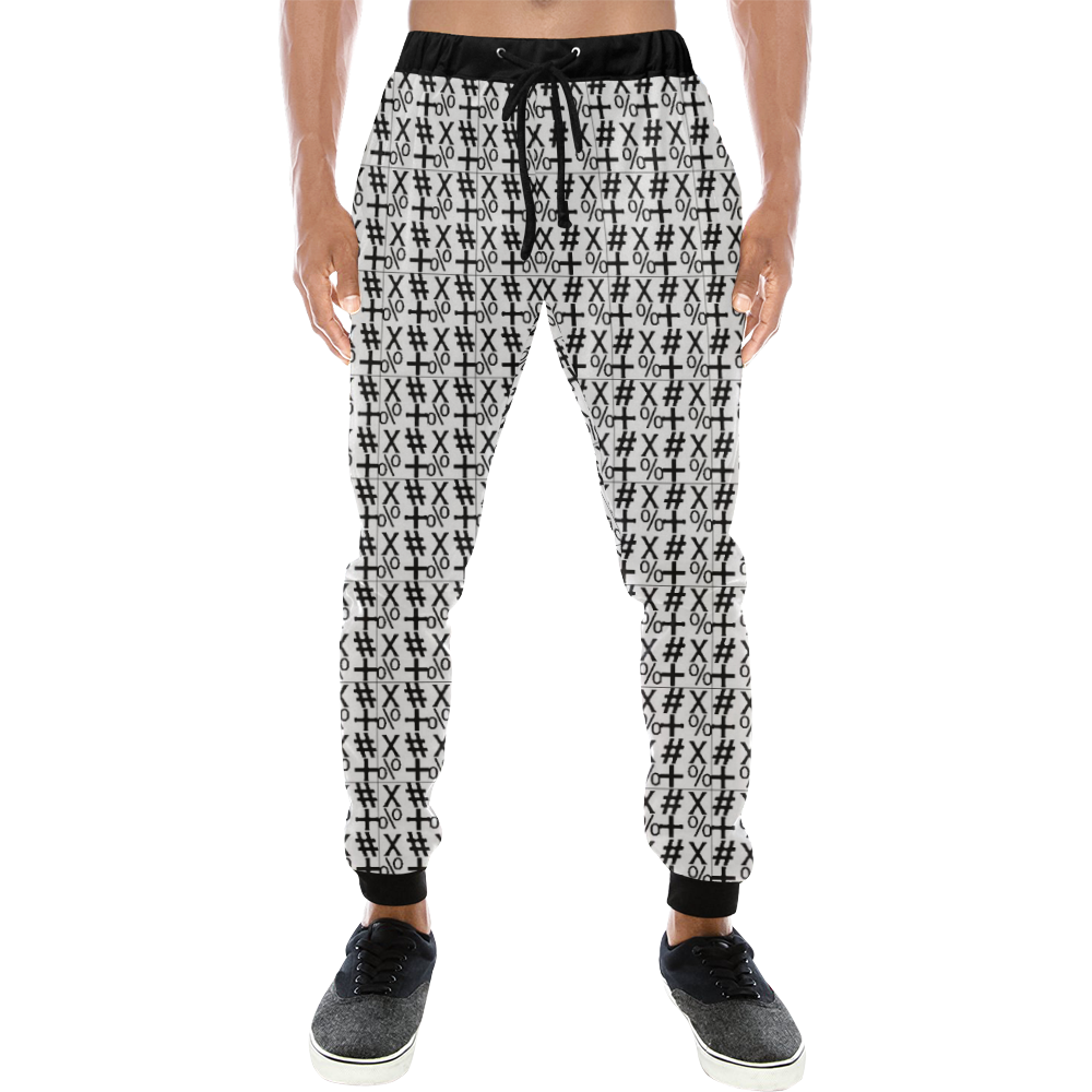 NUMBERS Collection Symbols White/Black Men's All Over Print Sweatpants (Model L11)
