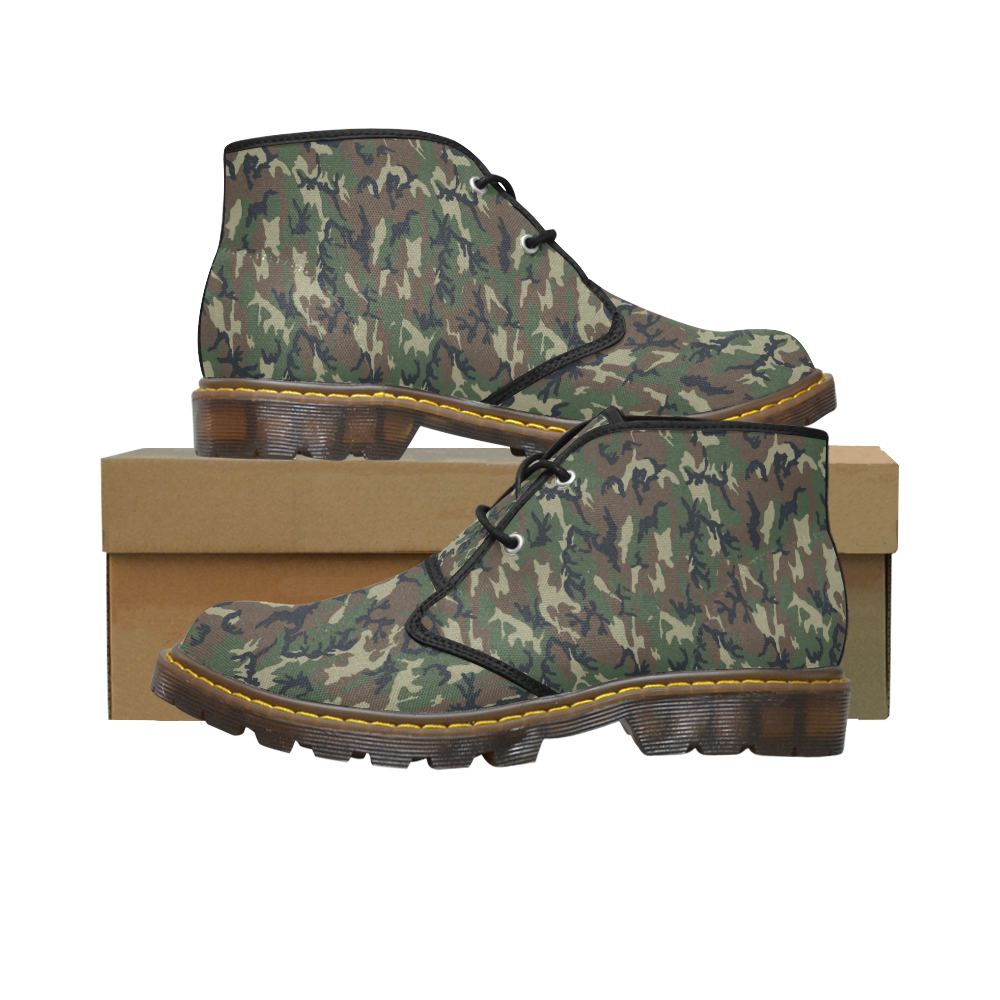 Woodland Forest Green Camouflage Women's Canvas Chukka Boots (Model 2402-1)