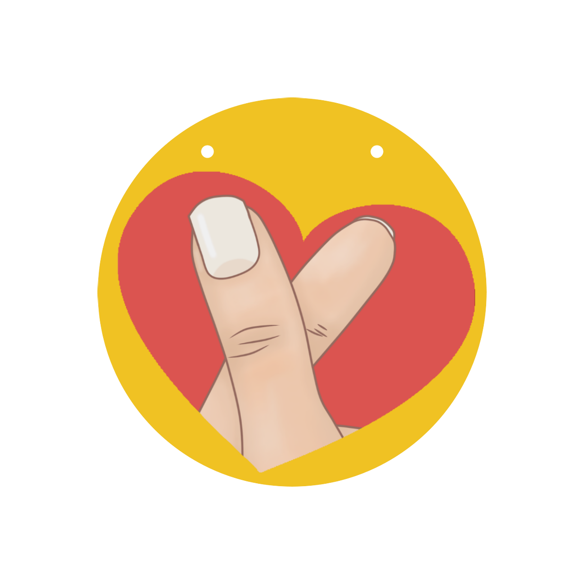 Red Heart Fingers on Yellow Round Wood Door Hanging Sign