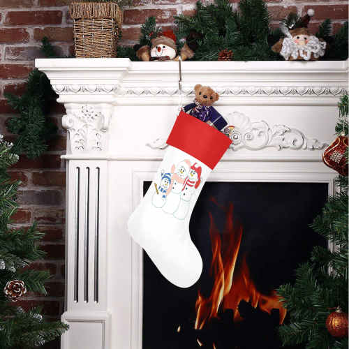 Snowman Family White/Red Christmas Stocking