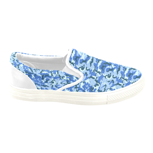 Woodland Blue Camouflage Women's Unusual Slip-on Canvas Shoes (Model 019)