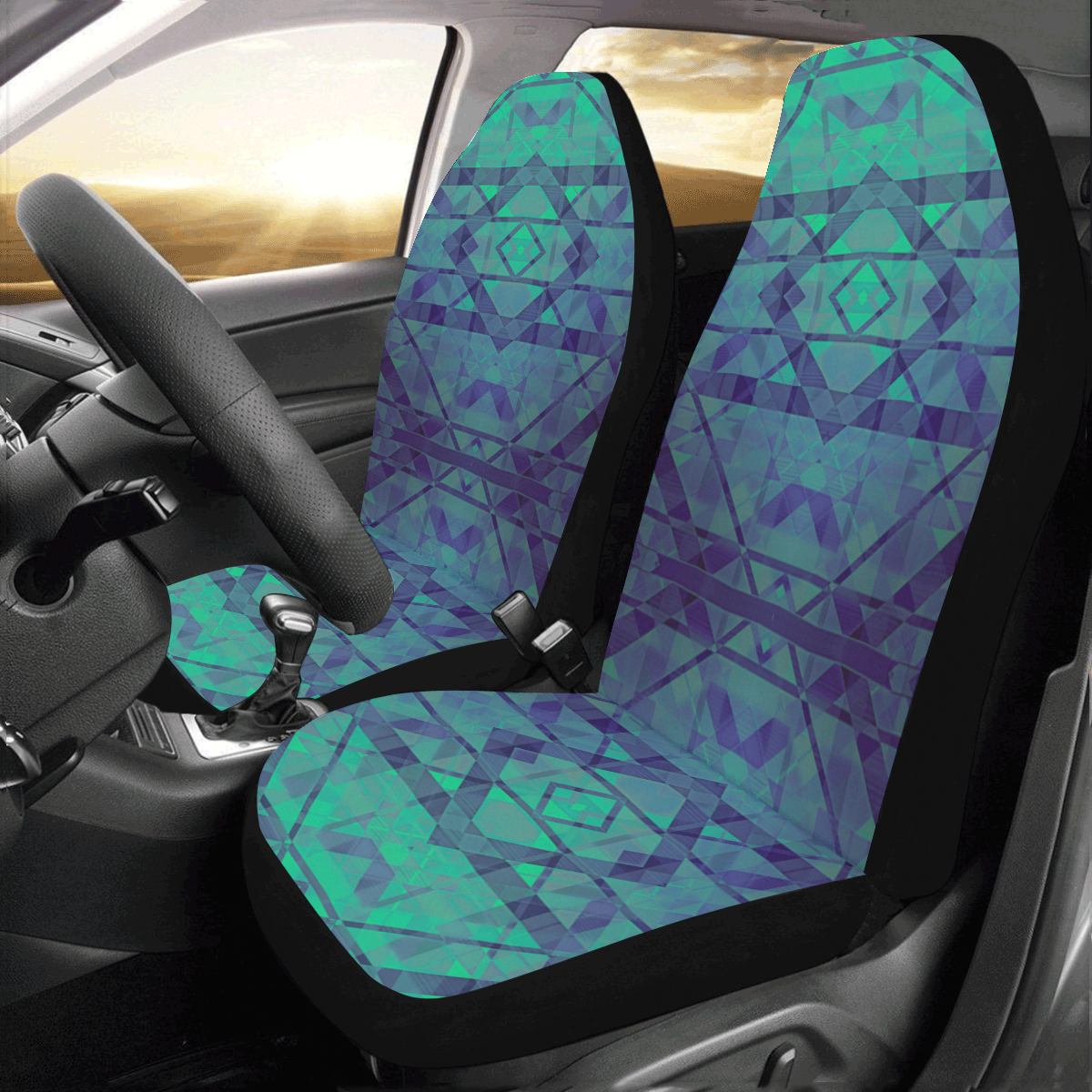 Sci-Fi Dream Blue Geometric design Car Seat Covers (Set of 2)
