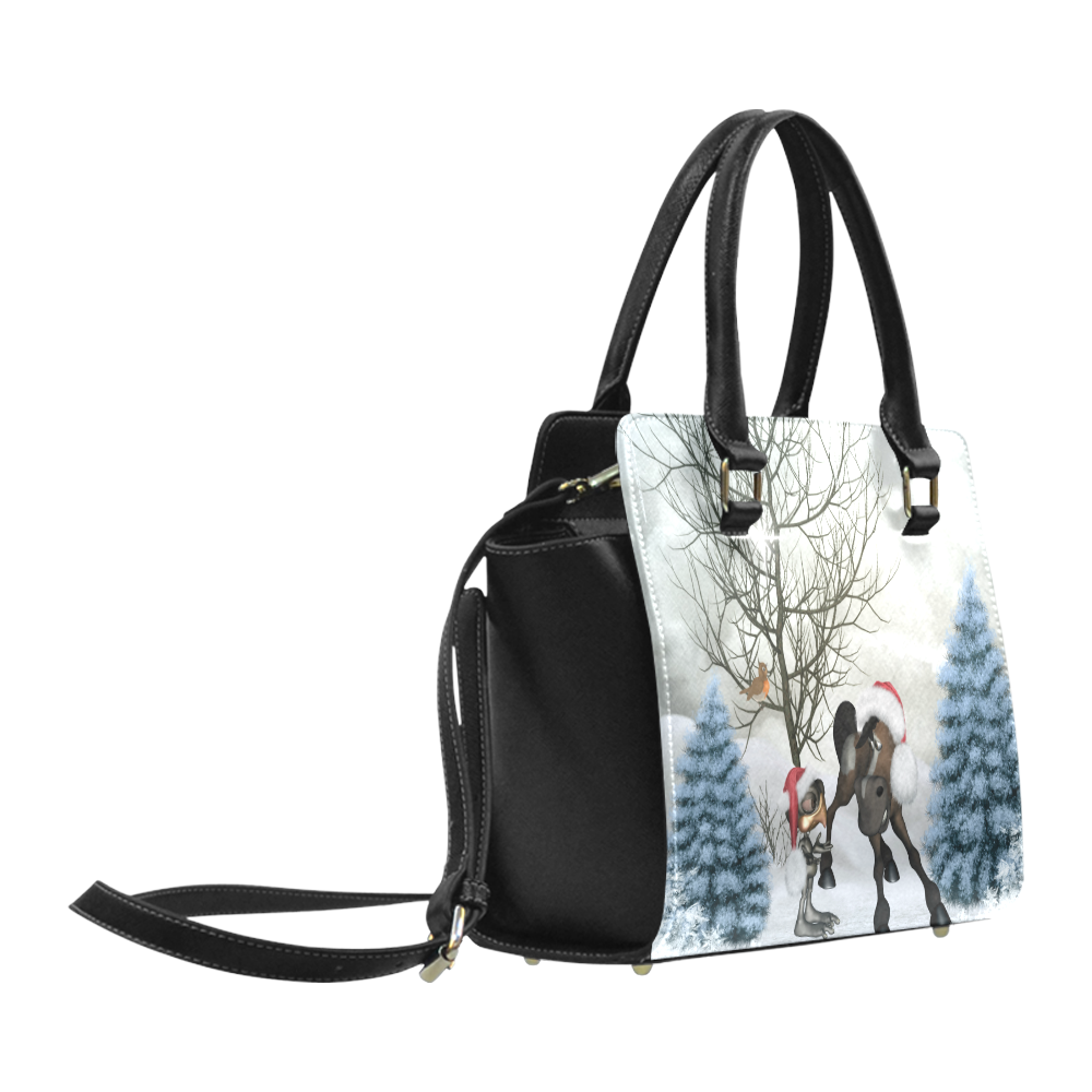 Christmas cute bird and horse Classic Shoulder Handbag (Model 1653)