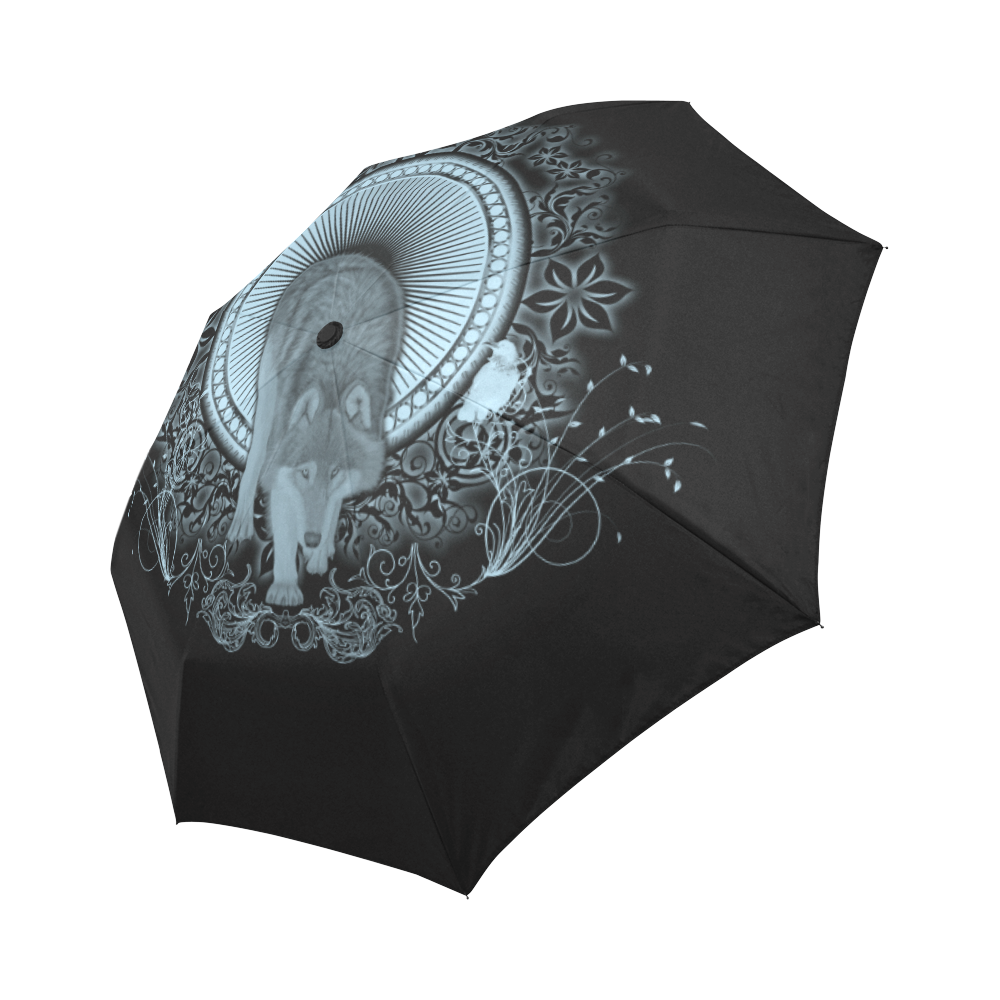 Wolf in black and blue Auto-Foldable Umbrella (Model U04)