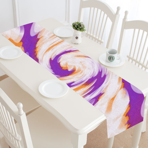 Purple Orange Tie Dye Swirl Abstract Table Runner 14x72 inch