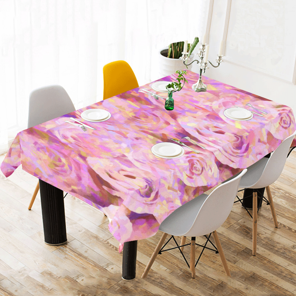 Pink roses Cotton Linen Tablecloth 60"x120"
