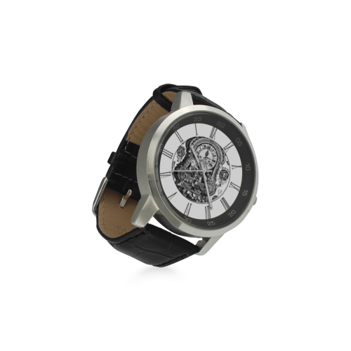 watch circular roman numerals hand 7 Unisex Stainless Steel Leather Strap Watch(Model 202)