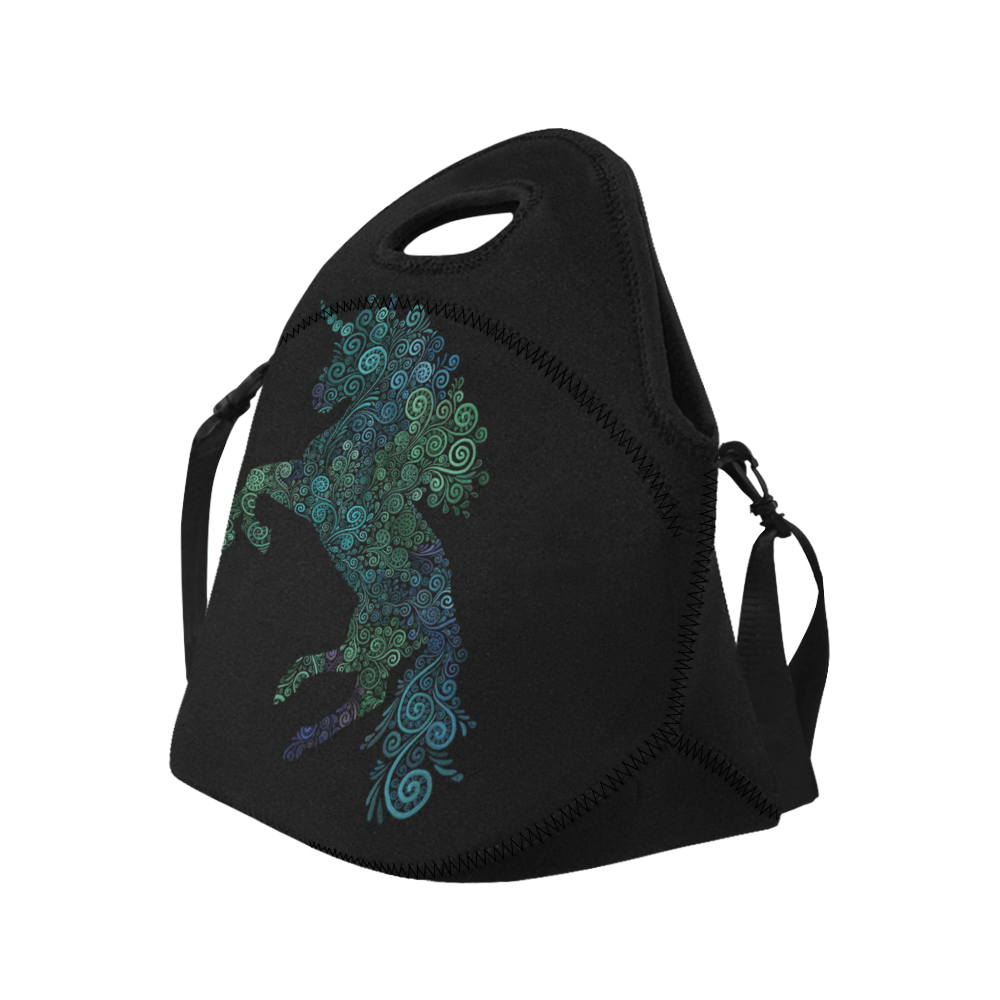 3D Psychedelic Unicorn blue and green Neoprene Lunch Bag/Large (Model 1669)