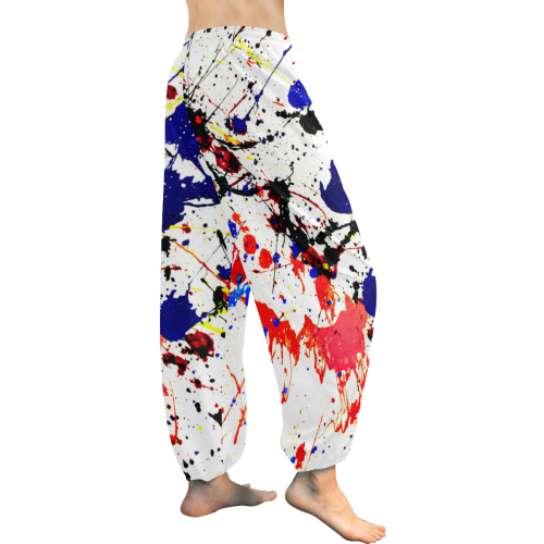 Blue & Red Paint Splatter Women's All Over Print Harem Pants (Model L18)