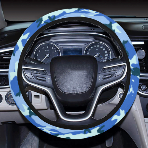 Woodland Blue Camouflage Steering Wheel Cover with Elastic Edge