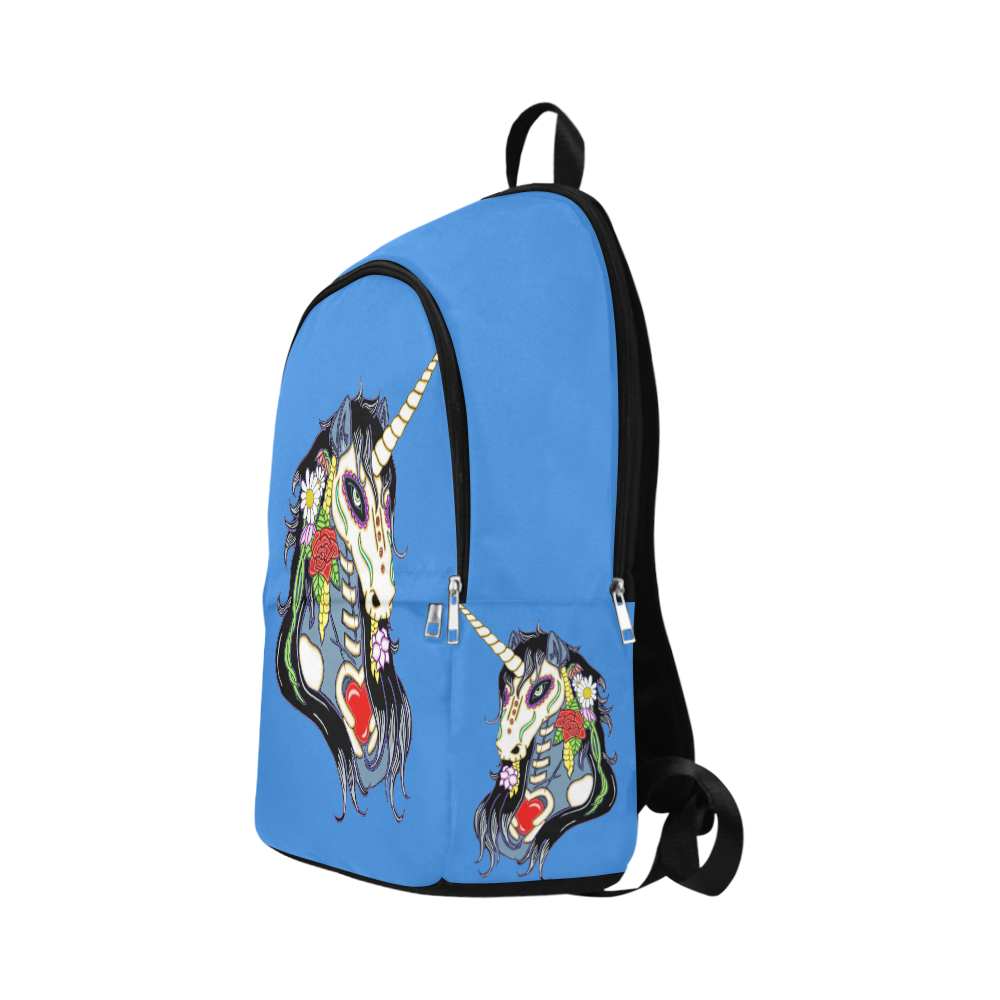 Spring Flower Unicorn Skull Blue Fabric Backpack for Adult (Model 1659)