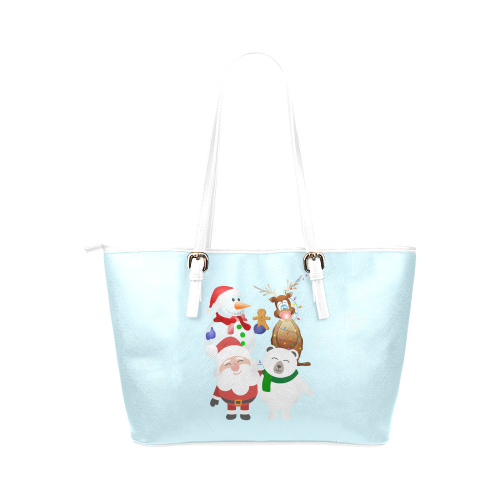 Christmas Gingerbread, Snowman, Santa Claus Leather Tote Bag/Small (Model 1651)