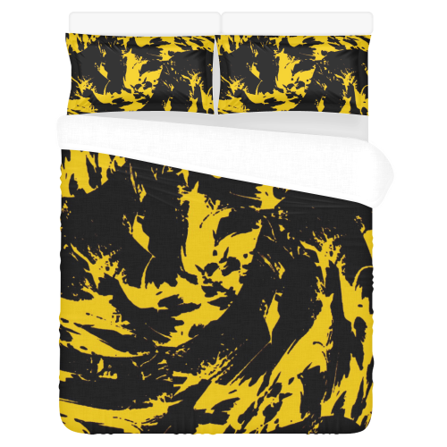 Black and Yellow Paint Splatter 3-Piece Bedding Set