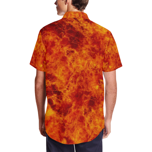 Hellfire Occult Underground Satin Dress Shirt Men's Short Sleeve Shirt with Lapel Collar (Model T54)