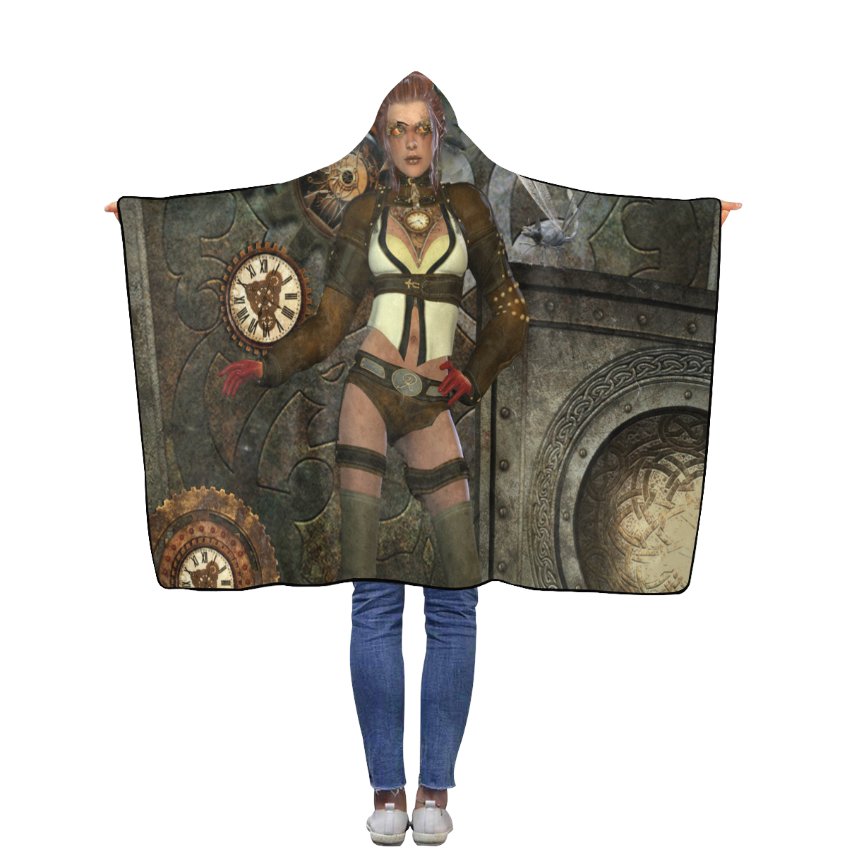 Awesome steampunk lady Flannel Hooded Blanket 40''x50''