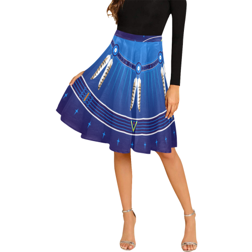 Crazy Horse Blue Melete Pleated Midi Skirt (Model D15)