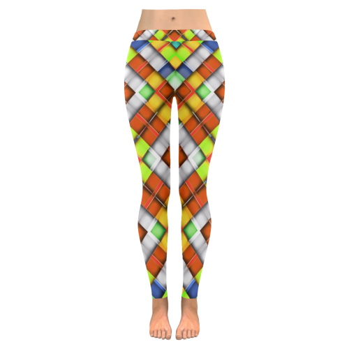 colorful geometric pattern Women's Low Rise Leggings (Invisible Stitch) (Model L05)