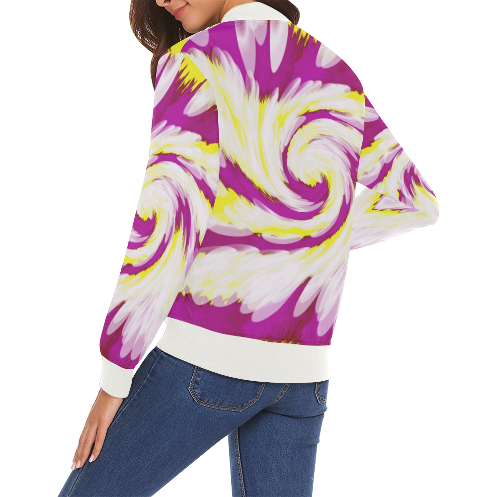 Pink Yellow Tie Dye Swirl Abstract All Over Print Bomber Jacket for Women (Model H19)